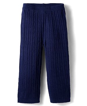 Babyhug Sweater Knit Full Length Solid Fleece Pant - Navy Blue