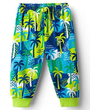 Babyhug Cotton Knit Full Length Lounge Pant with Tropical Theme - Green