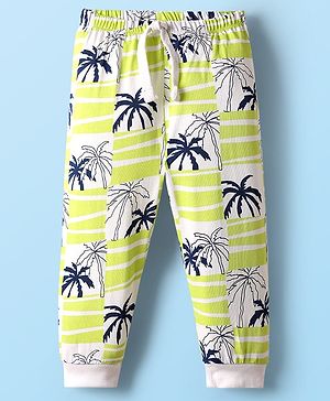 Babyhug Cotton Knit Full Length Lounge Pant With Tropical Theme Print - Light Green