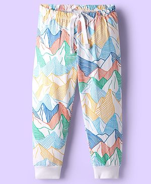 Babyhug Cotton Knit Full Length Lounge Pant With Abstract Print - Multicolour
