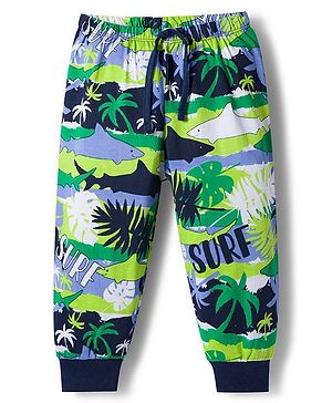 Babyhug Cotton Knit Full Length Lounge Pant with Beach & Sea Life Theme Print - Multicolor