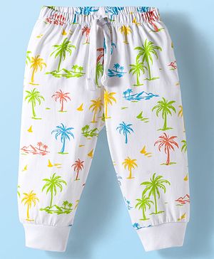 Babyhug Cotton Knit Full Length Lounge Pant with Beach Theme Print - White