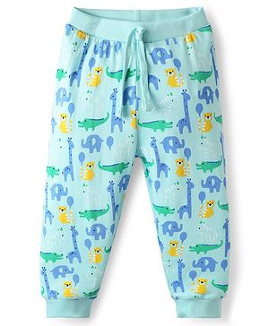 Babyhug Cotton Knit Full Length Lounge Pant With Dino Print - Light Blue