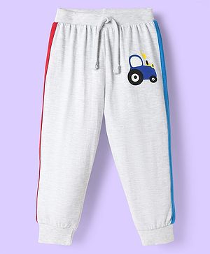 Babyhug Cotton Knit Full Length Lounge Pant With Vehicle Print - Grey
