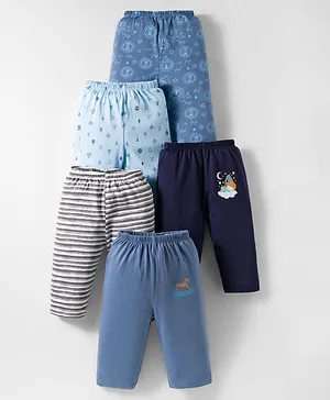 OHMS Single Jersey Knit Full Length Lounge Pants with Stripes & Animal Print Pack of 5 - Multicolor