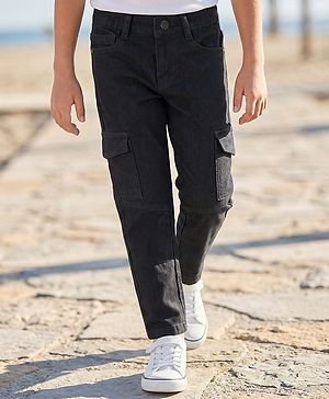 Pine Kids Woven Full Length Washed Denim Jeans - Black