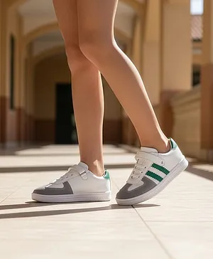 Pine Kids Sneakers Shoes With Velcro Closure
                      - Green & White