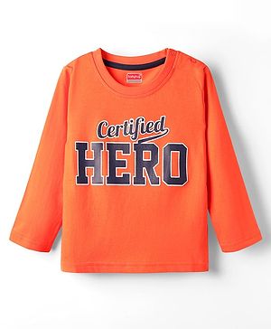 Babyhug 100% Cotton Knit Full Sleeves T-Shirt with Certified  Hero Text Print - Orange