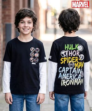 Pine Kids Marvel Single Jersey Knit Full Doctor Sleeves T-Shirt with Front & Back Avengers Graphics - Black