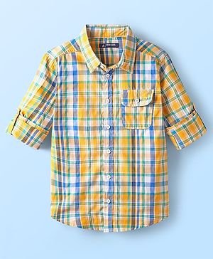 Pine Kids Cotton Woven Full Sleeves Checkered Shirt - Yellow