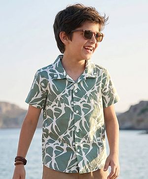 Pine Kids Viscose Woven Half Sleeves Printed Shirt - Green