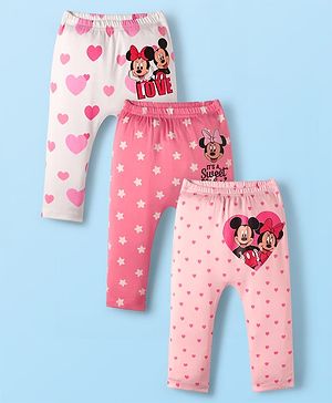 Babyhug Disney 100% Cotton Full Length Diaper Leggings With Minnie & Friends Graphic Pack Of 3 - Multi Colour