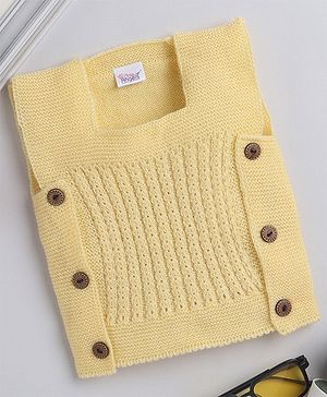 Little Angels Woollen Knitted Sleeveless Self Designed Sweater - Yellow
