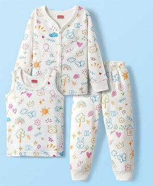 Babyhug  Knit Full Sleeves Thermal Set with Animal Print - Off-White