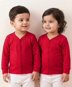 Babyhug Knit Full Sleeves Front Open Solid Color Thermal Inner Wear Vest - Red