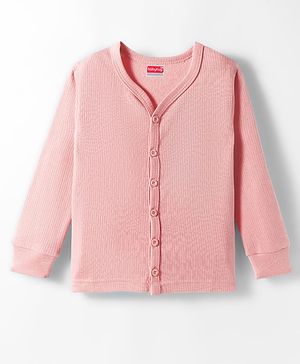 Babyhug Knit Full Sleeves Front Open Solid Color Thermal Inner Wear Vest - Pink