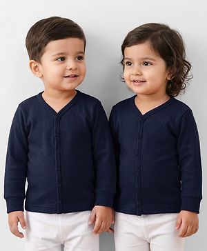 Babyhug Knit Full Sleeves Front Open Solid Color Thermal Inner Wear Vest - Navy Blue