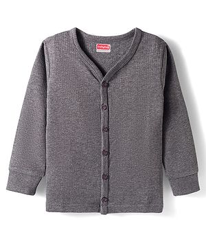 Babyhug Cotton Knit Full Sleeves Front Open Solid Colour Thermal Vest - Grey