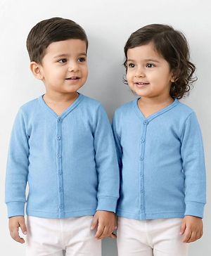 Babyhug Knit Full Sleeves Front Open Solid Color Thermal Inner Wear Vest - Light Blue