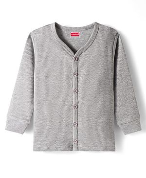 Babyhug Cotton Knit Full Sleeves Front Open Thermal Vests With Stripes - Light Grey