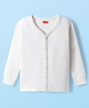 Babyhug Knit Full Sleeves Front Open Solid Color Thermal Inner Wear Vest - Offwhite