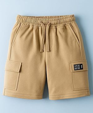 Kookie Kids Terry Knit Above Knee Length Shorts with Cool Kids Club Badge - Beige
