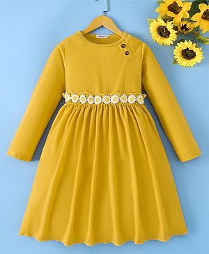 Mark & Mia Full Sleeves Winter Frock With Floral Applique - Yellow