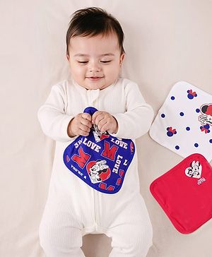 Babyhug Disney Interlock Knit Hand & Face Towel with Minnie Mouse Graphics Pack of 3 L 33 x B 33 cm - Red White & Navy Blue