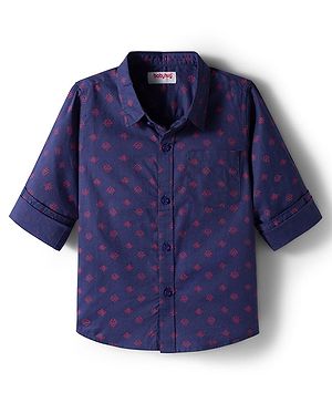 Babyhug Cotton Woven Full Sleeves Printed Shirt - Navy Blue
