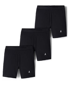 Pine Kids Cotton Lycra Knit Above Knee Length Solid Cycling Shorts Pack of 3 - Black
