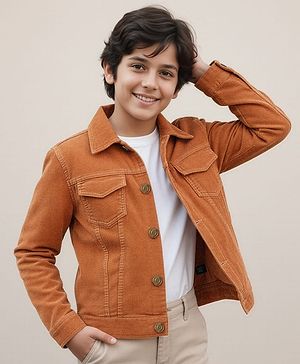 Pine Kids Cotton Woven Full Sleeves Solid Coloured Jacket - Khaki