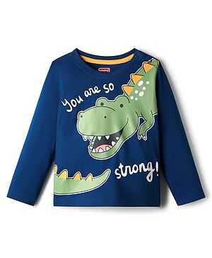 Babyhug 100% Cotton Knit Full Sleeves T-Shirt With Dino Print - Navy Blue