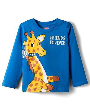 Babyhug 100 % Cotton Knit Full Sleeves T-Shirt with Giraffe Print - Blue
