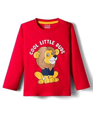 Babyhug 100 % Cotton Knit Full Sleeves T-Shirt with Lion Print - Red