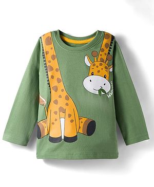 Babyhug 100% Cotton Knit Full Sleeves T-Shirt with Giraffe Print - Green