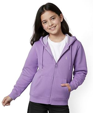 Pine Kids Knit Full Sleeves Solid Hooded Sweatjacket With Kangaroo Pockets - Lavender