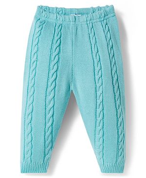 Babyhug Knit Full Length Fleece & Woollen Pant With Cable Knit Design - Light Blue