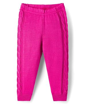 Babyhug Knit Full Length Fleece & Woollen Pant With Cable Knit Design - Dark Pink