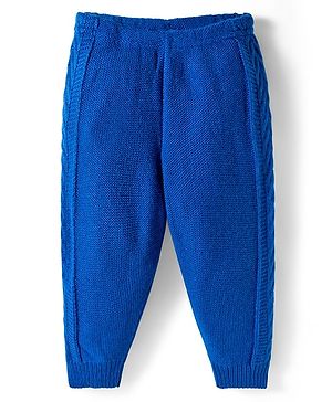Babyhug Knit Fleece & Woollen Full Length Solid Color Joggers - Blue