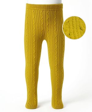 Babyhug Knit Full Length Woollen Bootie Leggings With Cable Knit Design & Extra Stretch - Yellow