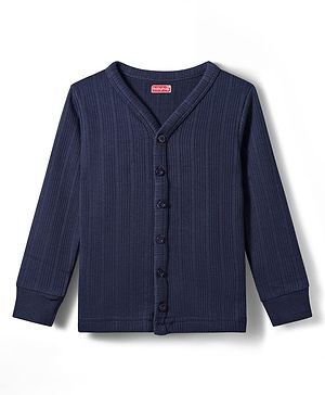 Babyhug Knit Full Sleeves Solid Colour Front Open Thermal Inner Vest - Navy Blue