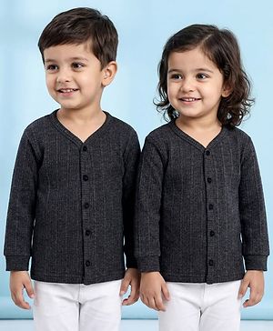 Babyhug Knit Full Sleeves Front Open Vest - Dark Grey