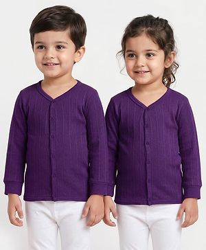 Babyhug Knit Full Sleeves Solid Color Front Open Thermal Vest - Purple