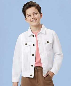 Pine Kids Cotton Woven Full Sleeves Solid Color Denim Jacket - White