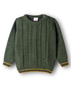 Babyhug Knit Full Sleeves Pullover with Cable Knit Design - Dark Green