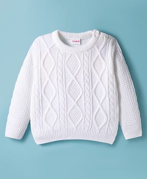 Babyhug Knitted Full Sleeves Pullover Sweater With Cable Knit Design - White
