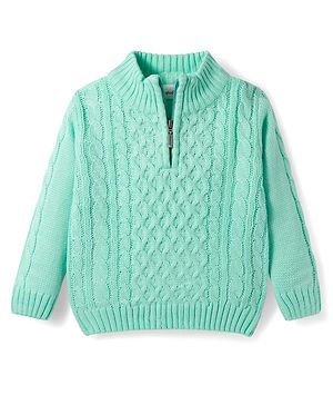 Babyhug Knitted Full Sleeves Pullover Sweater With Cable Knit Design - Sea Green