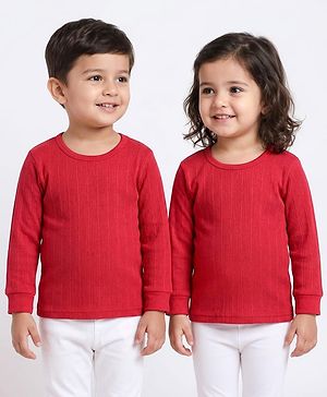 Babyhug Knit Full Sleeves Solid Color Thermal Vest - Red