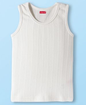 Babyhug Cotton Knit Sleevesless Solid Colour Thermal Vest - Off White