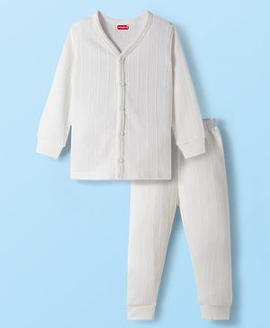 Babyhug Knit Full Sleeves Solid Colour Thermal Inner Wear Set - Off White